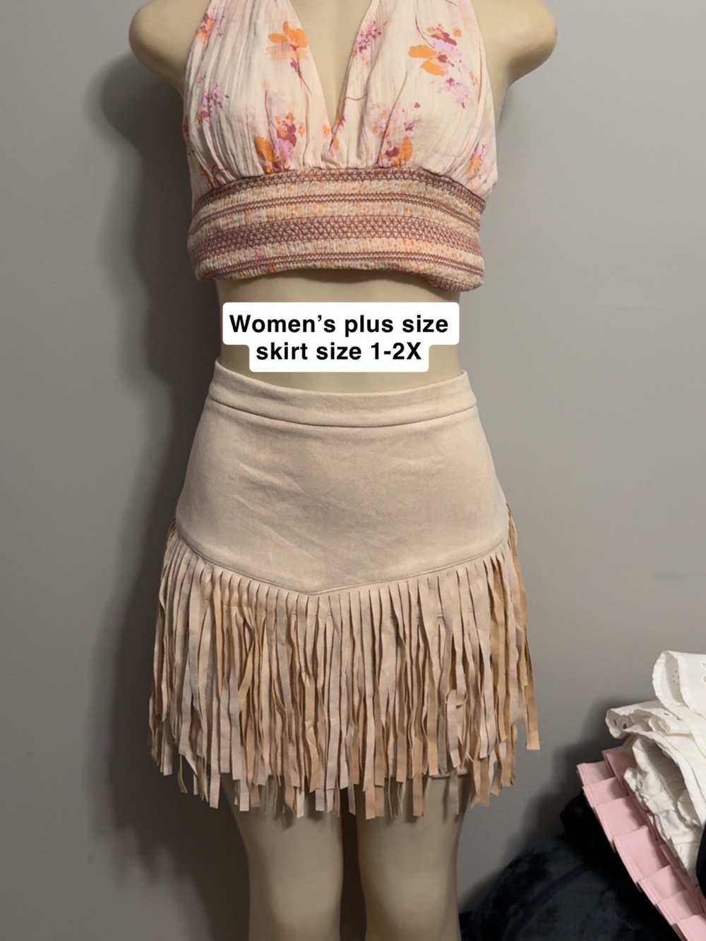 Women’s Plus Size Fringe Suede Mini Skirt